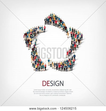 Isometric set of styles, design , web infographics concept  illustration of a crowded square, flat 3d. Crowd point group forming a predetermined shape. Creative people. - Vector Illustration. Stock vector.