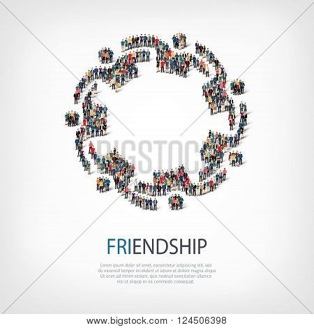 Isometric set of styles abstract  symbol friendship web infographics concept vector illustration of a crowded square, flat 3d. Crowd point group forming a predetermined shape. Creative people. - Vector Illustration. Stock vector.