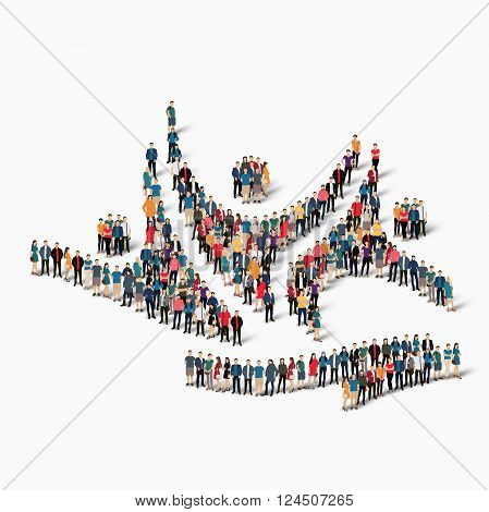 Isometric set of styles , dancing man , web infographics concept  illustration of a crowded square, flat 3d. Crowd point group forming a predetermined shape. Creative people. - Vector Illustration. Stock vector.