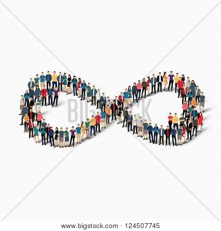 Isometric set of styles, infinity sign , web infographics concept  illustration of a crowded square, flat 3d. Crowd point group forming a predetermined shape. Creative people. - Vector Illustration. Stock vector.