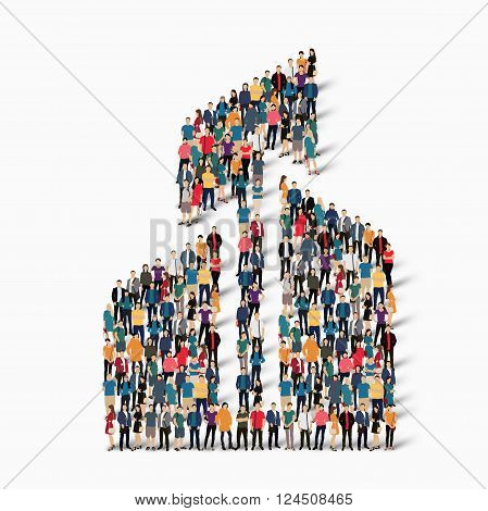 Isometric set of styles, building , web infographics concept  illustration of a crowded square, flat 3d. Crowd point group forming a predetermined shape. Creative people. - Vector Illustration. Stock vector.