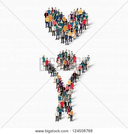 Isometric set of styles, man with heart , web infographics concept  illustration of a crowded square, flat 3d. Crowd point group forming a predetermined shape. Creative people. - Vector Illustration. Stock vector.