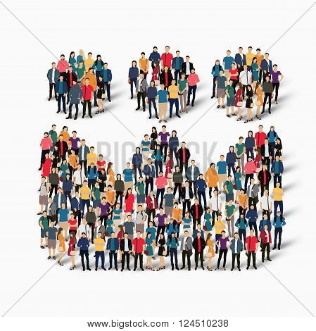 Isometric set of styles, crown  , web infographics concept  illustration of a crowded square, flat 3d. Crowd point group forming a predetermined shape. Creative people. - Vector Illustration. Stock vector.