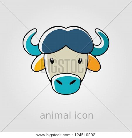 Buffalo bull bison ox flat icon. Animal horned head vector symbol eps 10