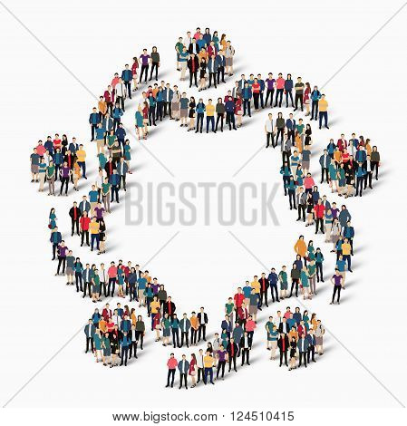 Isometric set of styles abstract business symbol web infographics concept vector illustration of a crowded square, flat 3d. Crowd point group forming a predetermined shape. Creative people. - Vector Illustration. Stock vector.