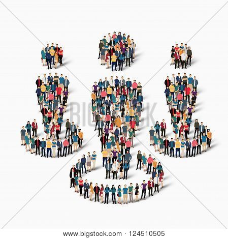 Isometric set of styles, company , web infographics concept  illustration of a crowded square, flat 3d. Crowd point group forming a predetermined shape. Creative people. - Vector Illustration. Stock vector.