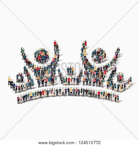Isometric set of styles abstract business symbol web infographics concept vector illustration of a crowded square, flat 3d. Crowd point group forming a predetermined shape. Creative people. - Vector Illustration. Stock vector.