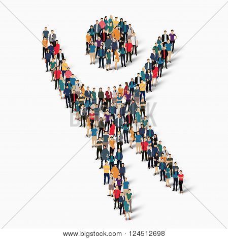 Isometric set of styles , dancing man , web infographics concept  illustration of a crowded square, flat 3d. Crowd point group forming a predetermined shape. Creative people. - Vector Illustration. Stock vector.