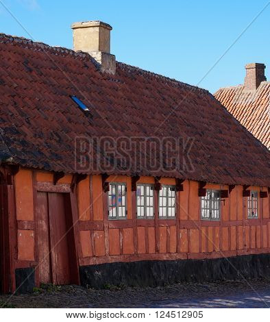 Greenaa Denmark - March 3 2016: Typical scene of one of streets in the center the idyllic town of grenaa - Colorful architecture