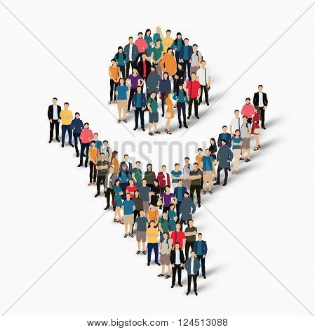 Isometric set of styles , dancing man , web infographics concept  illustration of a crowded square, flat 3d. Crowd point group forming a predetermined shape. Creative people. - Vector Illustration. Stock vector.