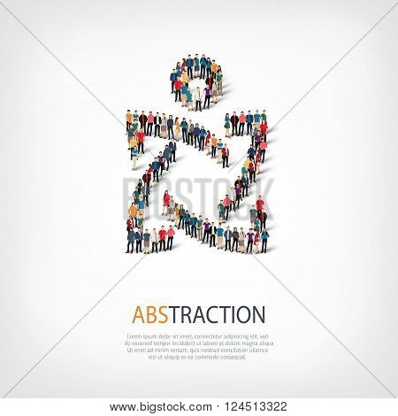 Isometric set of styles abstract business symbol web infographics concept vector illustration of a crowded square, flat 3d. Crowd point group forming a predetermined shape. Creative people. - Vector Illustration. Stock vector.