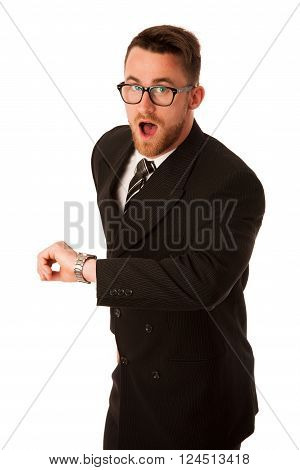 Successful Businessman In Formal Suit Chacking Time On Wrist Watch.