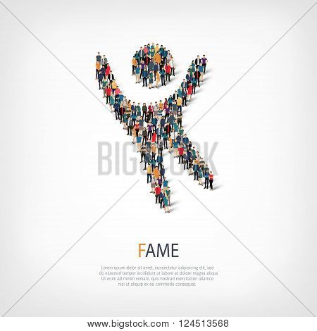 Isometric set of styles, fame sign , web infographics concept  illustration of a crowded square, flat 3d. Crowd point group forming a predetermined shape. Creative people. - Vector Illustration. Stock vector.