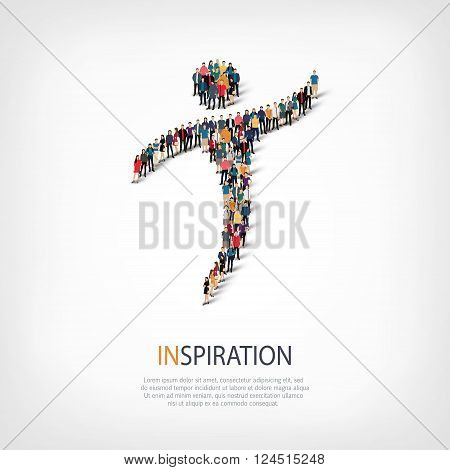 Isometric set of styles, inspiration  , web infographics concept  illustration of a crowded square, flat 3d. Crowd point group forming a predetermined shape. Creative people. - Vector Illustration. Stock vector.