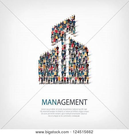 Isometric set of styles, management , web infographics concept  illustration of a crowded square, flat 3d. Crowd point group forming a predetermined shape. Creative people. - Vector Illustration. Stock vector.