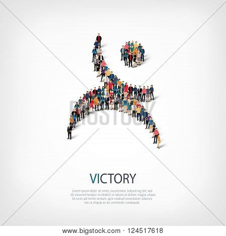 Isometric set of styles, victory , web infographics concept  illustration of a crowded square, flat 3d. Crowd point group forming a predetermined shape. Creative people. - Vector Illustration. Stock vector.