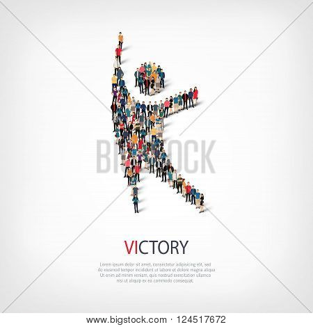 Isometric set of styles, victory , web infographics concept  illustration of a crowded square, flat 3d. Crowd point group forming a predetermined shape. Creative people. - Vector Illustration. Stock vector.