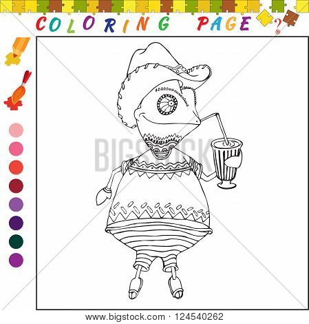 Coloring book with chameleon. Black and white outline illustration for coloring. Visual game for kids and preschool childrens. Funny image for colouring drawing