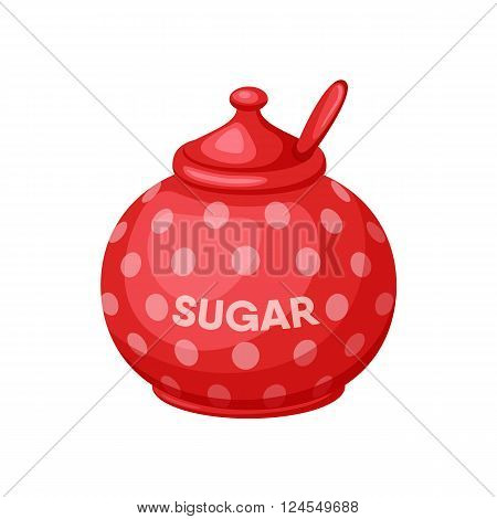 Sugar bowl. Sugar bowl with spoon. Baking and cooking Ingredients. Sugar bowl cartoon vector. Drink tea. Organic food. Sugar bowl set illustration. Kitchen utensils.