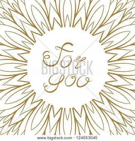 Vector absrtact flower petals golden frame on a white background
