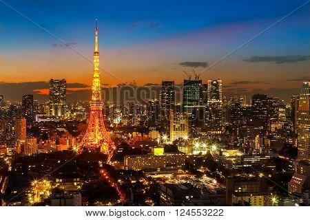 Tokyo Tower in with Tokyo Citysacpe in Twilight