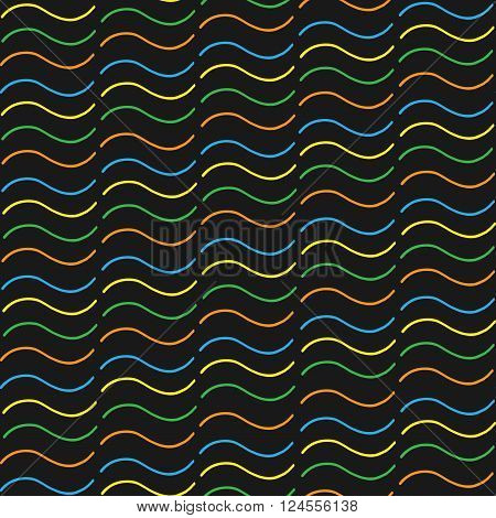 Seamless pattern colorful waves on black background
