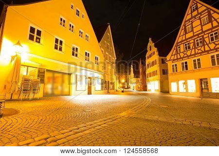 The town of Noerdlingen in Bavaria, Germany at night.