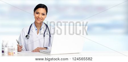 Asian Doctor woman with pills.