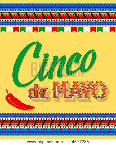 Cinco De Mayo hand drawn lettering design on a yellow background