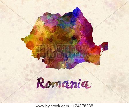 Romania in artistic abstract warm watercolor background