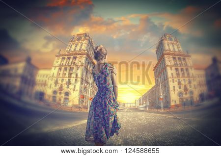 Woman Standing In Dress.