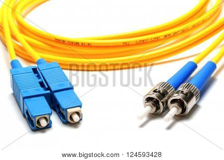 single-mode optical connector LC and ST-type isolated on a white background.