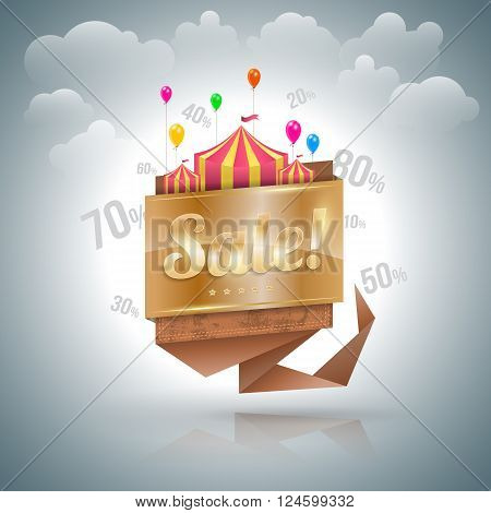 Sale banner origami gold. Vector illustration. Can use for promotion.