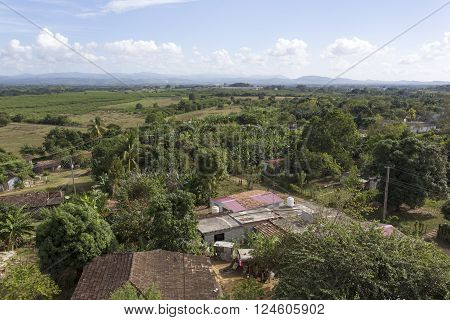 Manaca Iznaga Cuba - January 2 2016: view of the Valle de Los Ingenios from tower