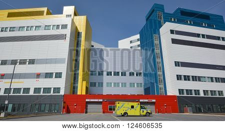 MONTREAL CANADA 04 29 2016: New McGill University Health Centre (MUHC) and shriners hospital a network of teaching and community hospitals