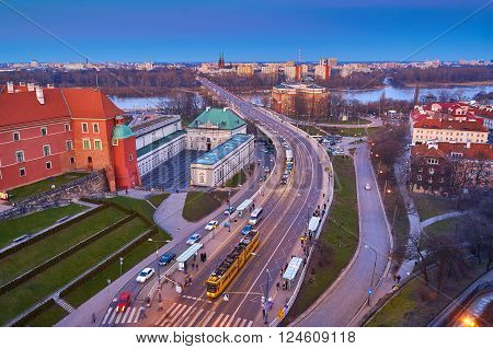 Panoramic view of Warsaw at sunset, Warsaw, Poland
