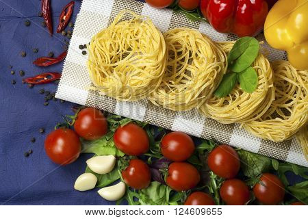 pasta and selection on dark blue  background