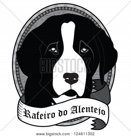 Vintage Rafeiro do Alentejo Portrait. Emblem of a Dog in Black and White