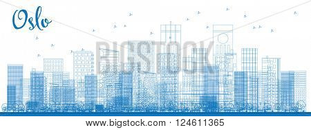 Outline Oslo Skyline with Blue Buildings. Vector Illustration. Business travel and tourism concept with modern buildings. Image for presentation, banner, placard and web site.