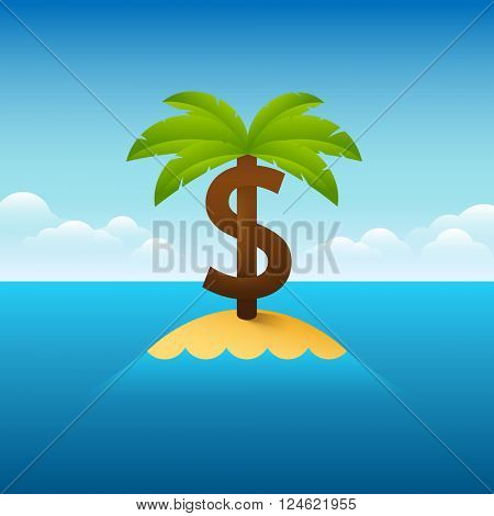 Vector illustration about Panama papers situation. Palm tree in shape of a dollar sign.