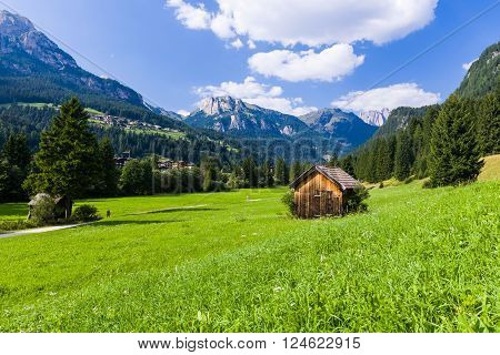 Idyllic Moutain Landscape over the Dolomites in the Fassa Valley