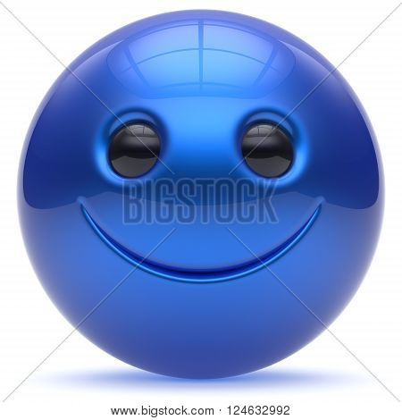 Smiley face head ball cheerful sphere emoticon blue cartoon smiling happy decoration cute. Smile funny joyful person laughing joy character toy avatar cyan. 3d render