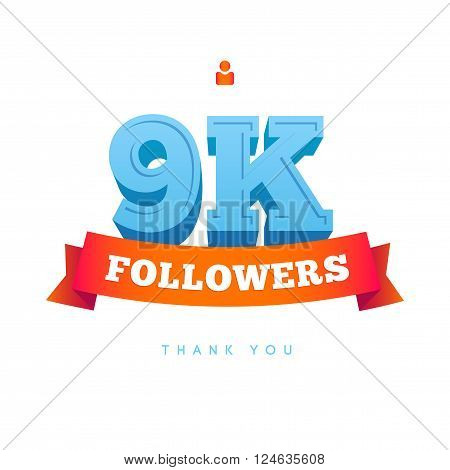 Vector thanks design template for network friends and followers. Thank you 9000 followers card. Image for Social Networks. Web user celebrates a large number of subscribers or followers.