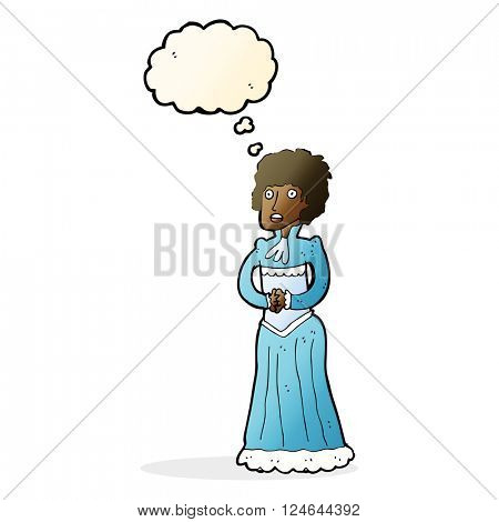 cartoon shocked victorian woman with thought bubble
