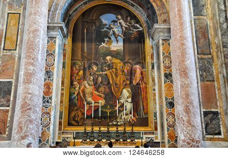 ROME-JULY 19: Interior of St. Peter's Basilica on August 19 2013 in Vatican City. Rome.