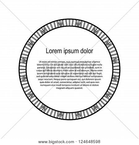 Round black and white border frame with doodle flowers. Can be used for decoration and design photo frame menu card scrapbook album. Vector Illustration