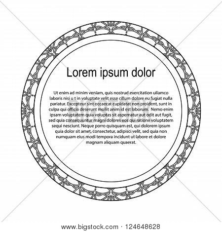 Round black and white border frame with doodle flowers. Can be used for decoration and design photo frame menu card scrapbook album. Vector Illustration