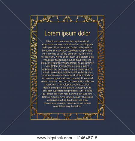Rectangle gold border frame. geometric ornament. Can be used for decoration and design photo frame menu card scrapbook album. Vector Illustration.