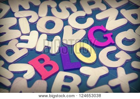 Colored Blog Sign On Green Background With Different Letters