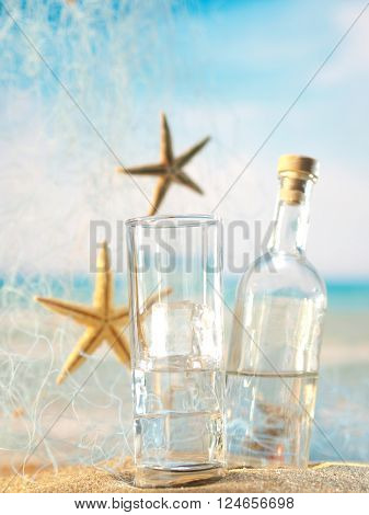 Traditional Greek ouzo at the beach